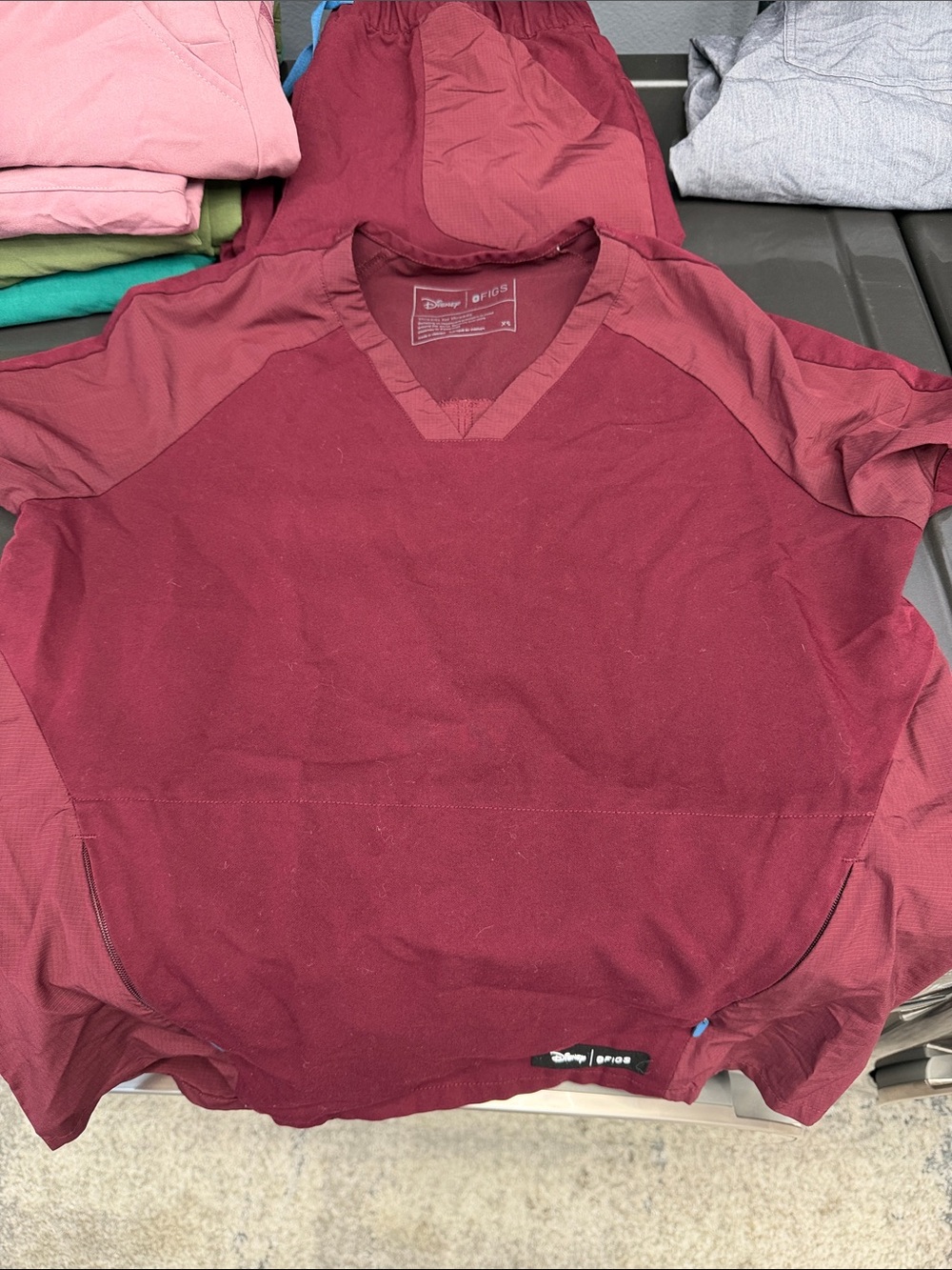 Figs Disney Women’s Burgundy V-Neck Scrub Top